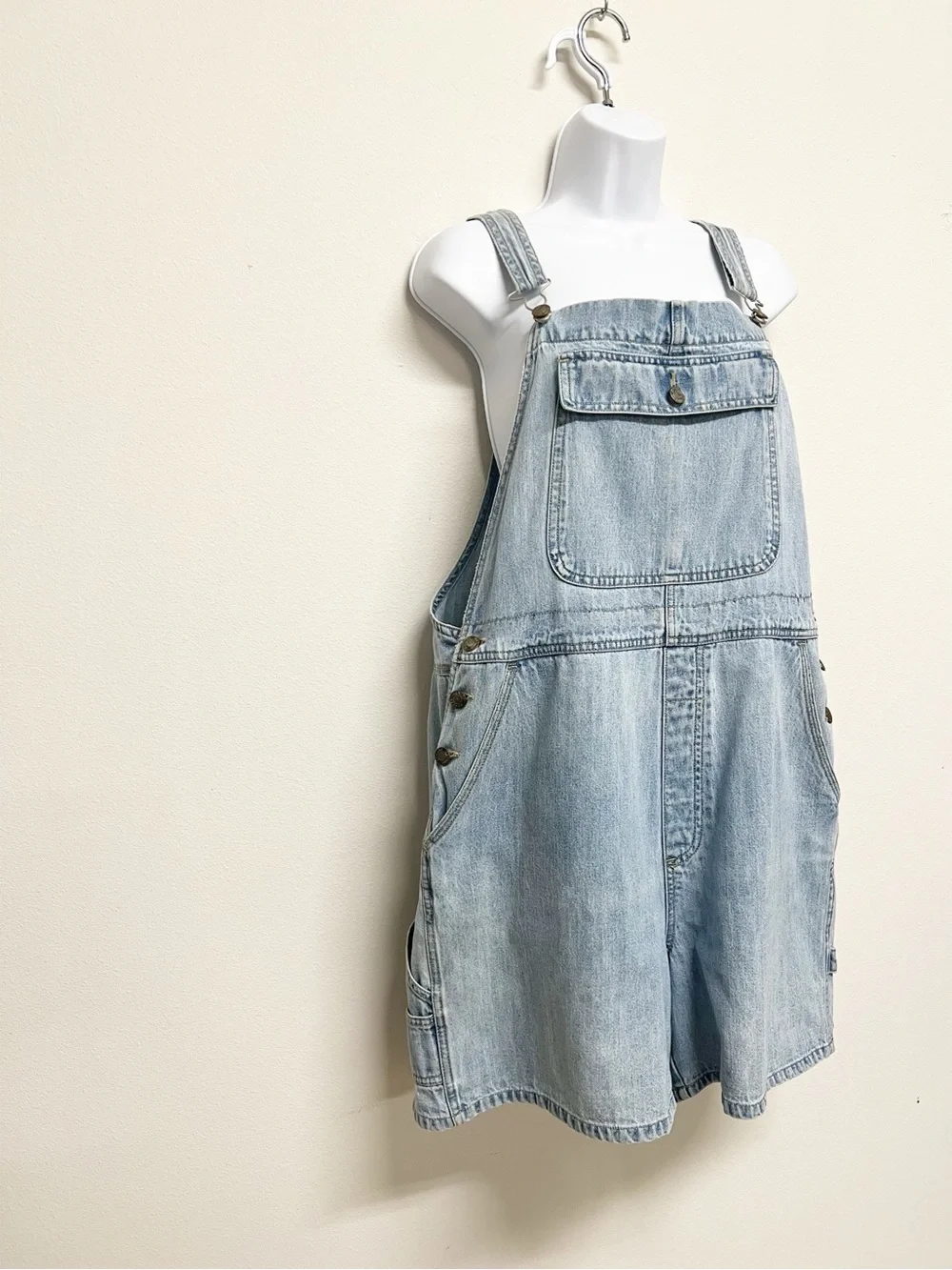 Honors Womens Vintage 90s Y2K Light Wash Denim Carpenter Utility Short Overalls - Picture 4 of 9